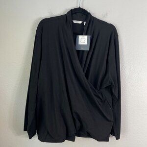 NEW Liz Claiborne Womens Plus 3X Black Draped Top Pima Cotton Blend Shirt